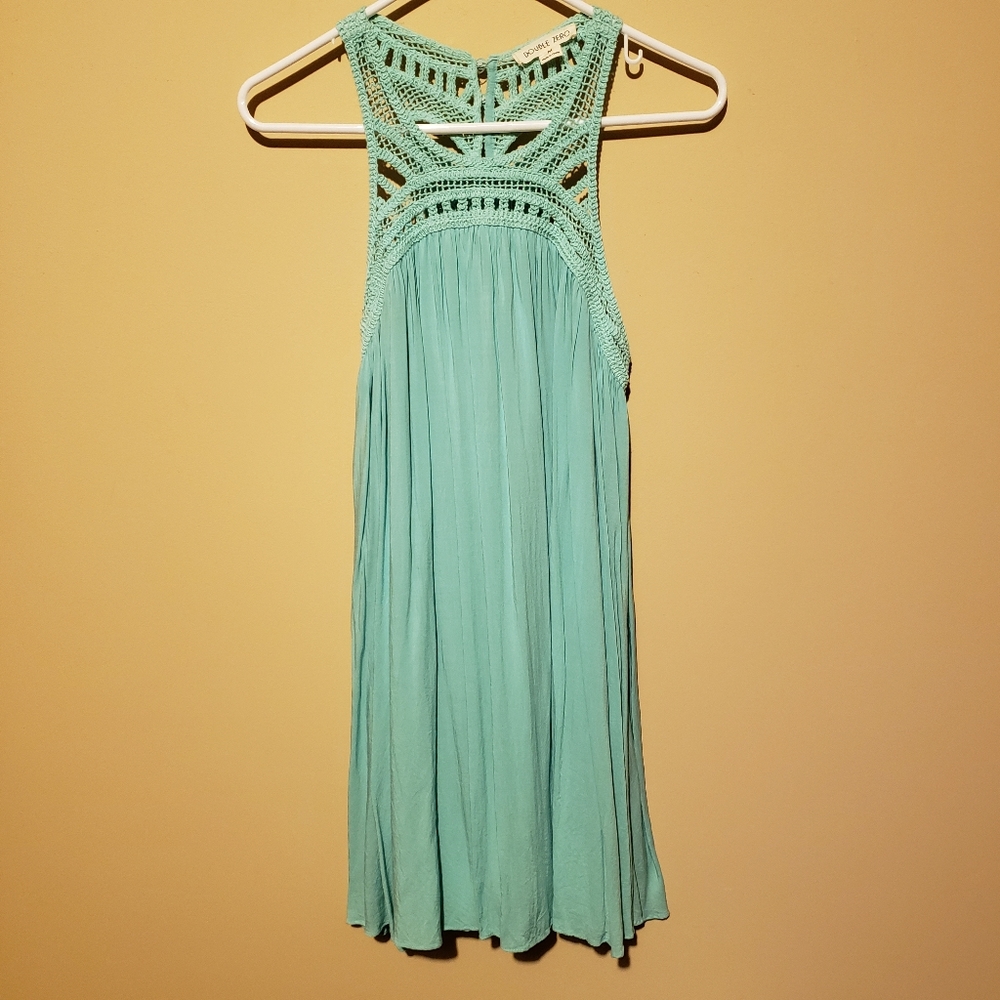 Double Zero Crocheted Halter Pleated Mini Dress in Mint